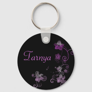 Personalised Name Keyring - Purple Flowers