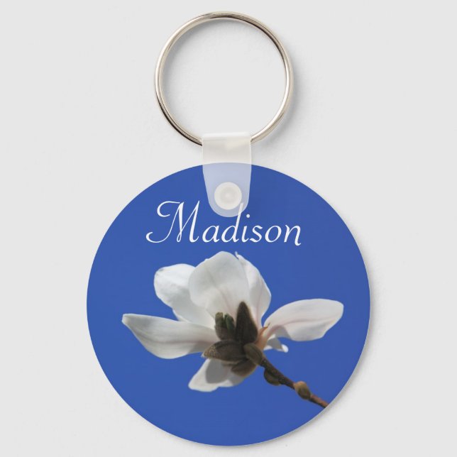 Personalised Name Keyring - White Flower (Front)