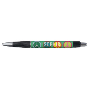Personalised name peace symbol colourful hippy pen
