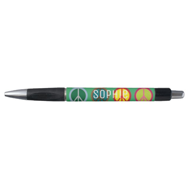 Personalised name peace symbol colourful hippy pen (Front)