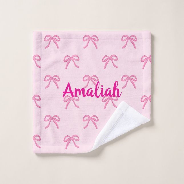 Personalised Name Pink Bow Coquette Wash Cloth (Wash Cloth)