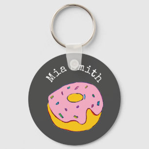 Personalised name pink donut cute on gray keychain