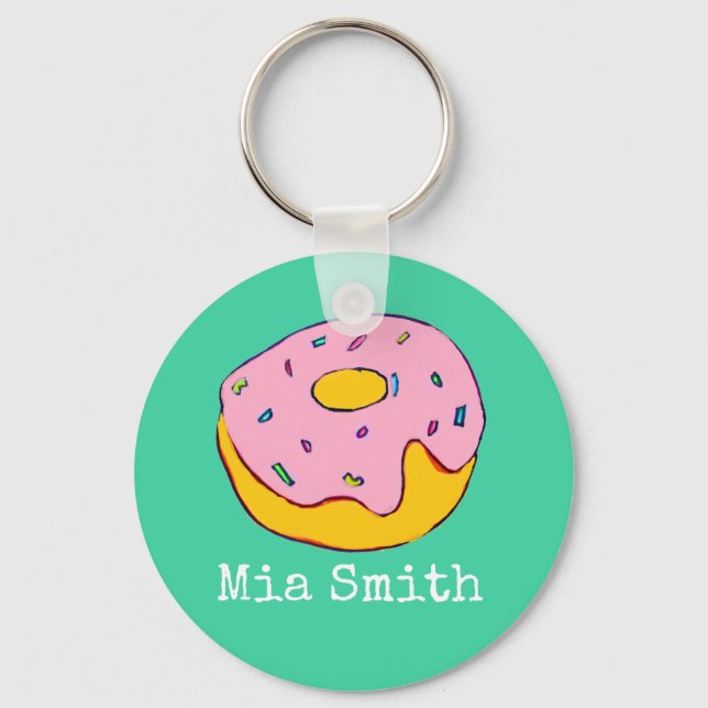 Personalised name pink doughnut cute keychain (Front)