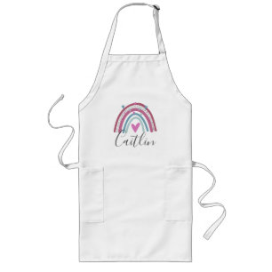 Personalised name pink rainbow baking long apron