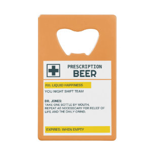Personalised Name Prescription Beer Credit Card Bottle Opener