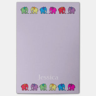 Personalised Name Rainbow Coloured Elephant Post-it Notes