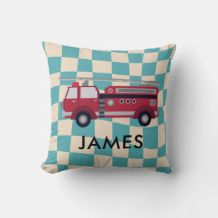 Personalised Name Red Fire truck Cushion