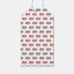 Personalised Name Red Fire truck Party Gift Tags
