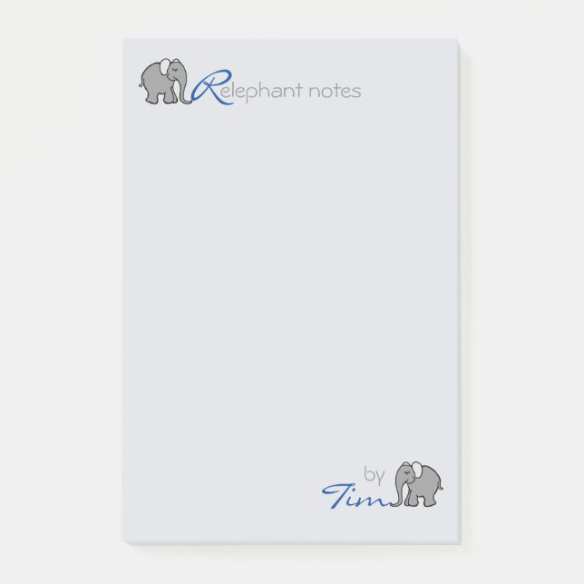 Personalised Name "RElephant Notes" Grey and Blue Post-it Notes (Front)
