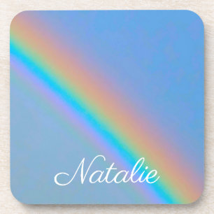 Personalised natural real rainbow coaster
