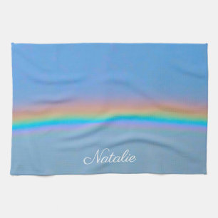 Personalised natural real rainbow kitchen towel