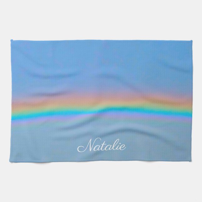 Personalised natural real rainbow kitchen towel (Horizontal)