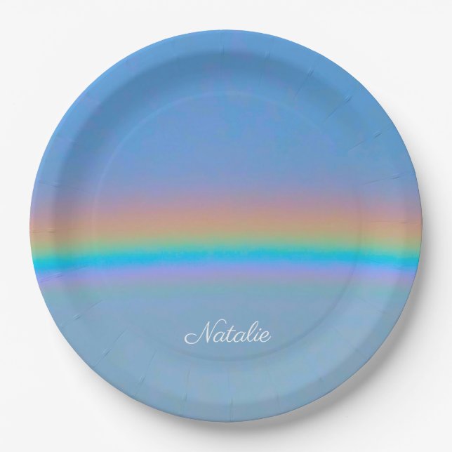Personalised natural real rainbow paper plate (Front)
