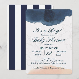 Personalised Navy and Blush Baby Shower Invitation