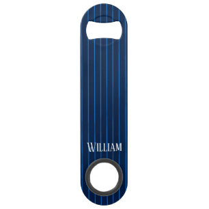 Personalised navy blue pinstripes bar key