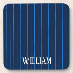 Personalised navy blue pinstripes coaster