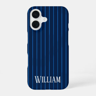 Personalised navy blue pinstripes iPhone 16 case