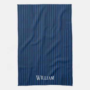 Personalised navy blue pinstripes kitchen towel