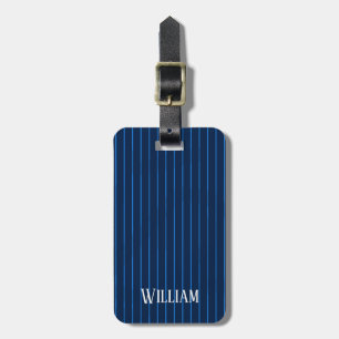 Personalised navy blue pinstripes luggage tag