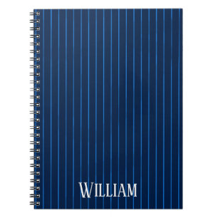 Personalised navy blue pinstripes notebook