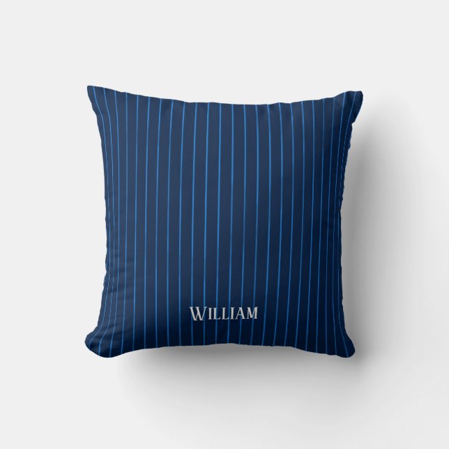 Personalised navy blue pinstripes throw pillow (Front)
