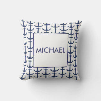 Personalised Navy Nautical Anchor Cushion