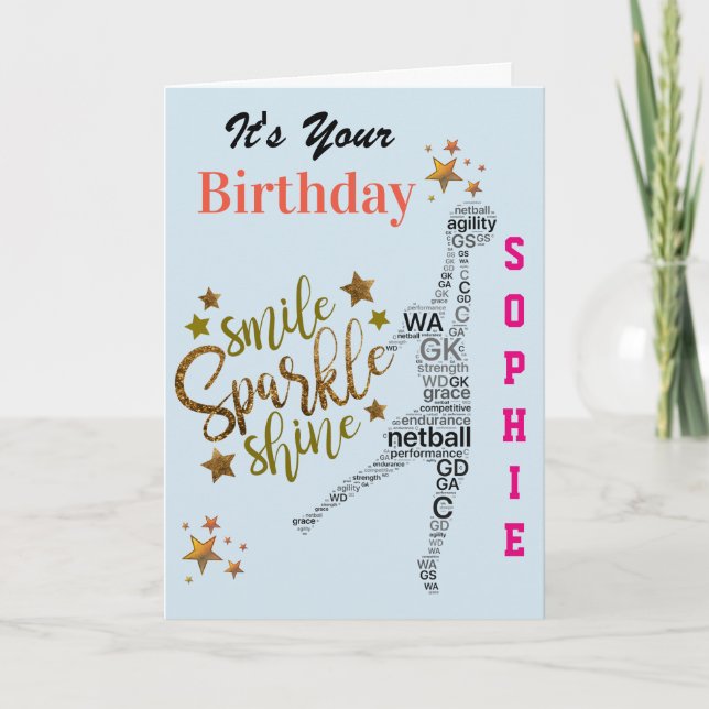 Personalised Netball Birthday Greeting Card (Front)