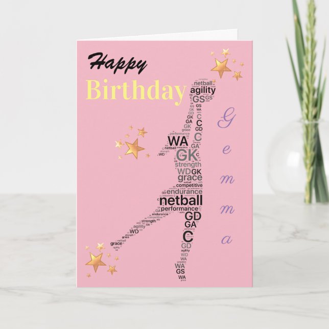 Personalised Netball Theme Birthday Card (Front)