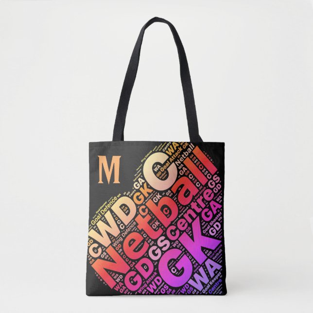 Personalised Netball Themed Typography Design Tote Bag (Front)