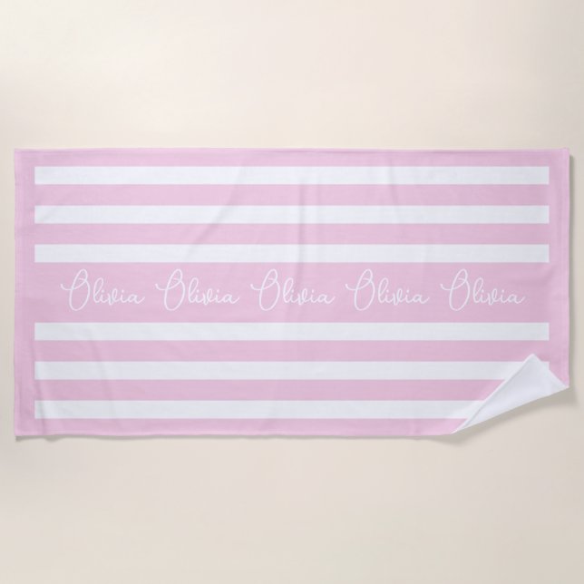 Personalised Neutral Stripe Custom Initials Modern Beach Towel (Front)