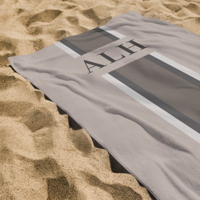 Personalised Neutral Stripe Custom Initials Modern Beach Towel (Creator Uploaded)