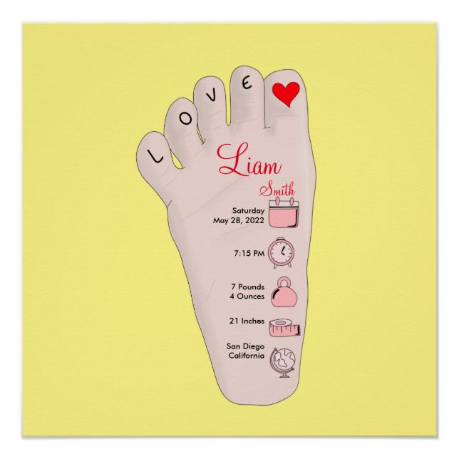 Personalised New Baby Gift Birth Stats Details Pos Poster (Front)
