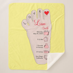 Personalised New Baby Gift Birth Stats Details Sherpa Blanket