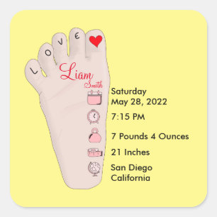 Personalised New Baby Gift Birth Stats Details Square Sticker