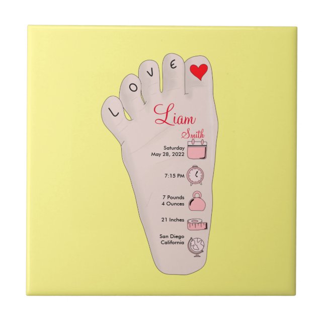 Personalised New Baby Gift Birth Stats Details Tile (Front)