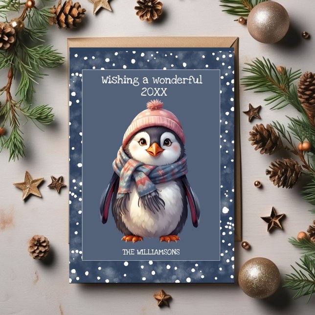 personalised new year cute penguin Holiday Card (Creator Uploaded)