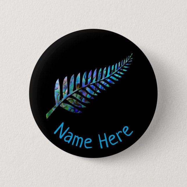 PERSONALISED NEW ZEALAND FERN PAUA 2 INCH ROUND BUTTON (Front)