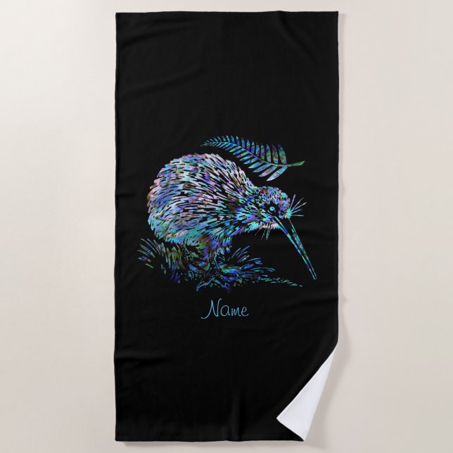 PERSONALISED NEW ZEALAND KIWI PAUA BEACH TOWEL (Front)