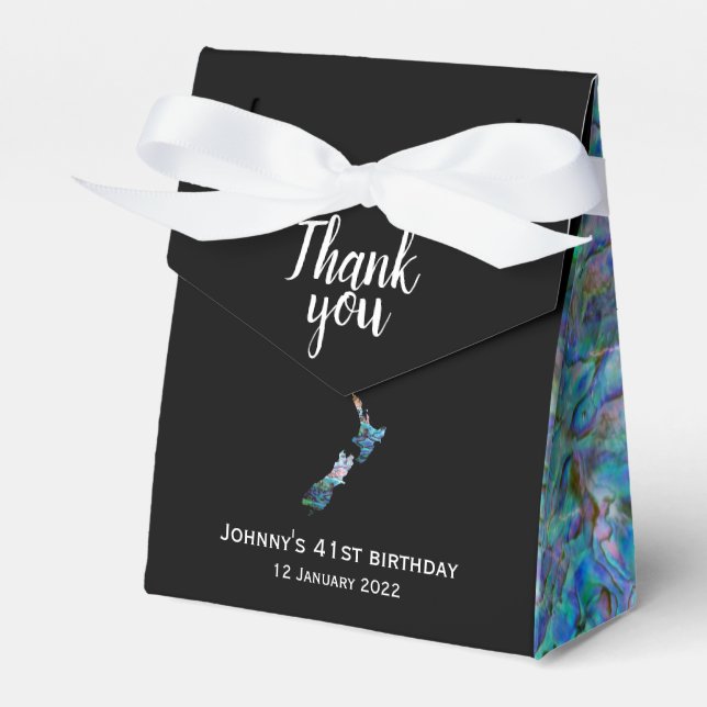 PERSONALISED NEW ZEALAND MAP PAUA FAVOR BOX (Front Side)