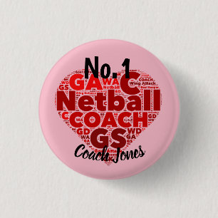 Personalised No.1 Netball Coach Badge 1 Inch Round Button