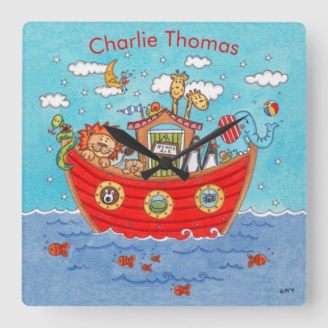 Personalised Noah's Ark  Square Wall Clock (Front)