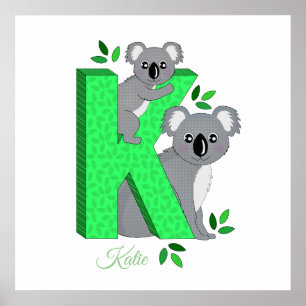 Personalised nursery poster - K for Koala