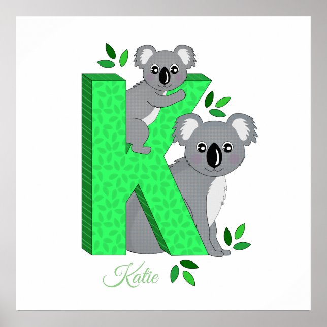 Personalised nursery poster - K for Koala (Front)