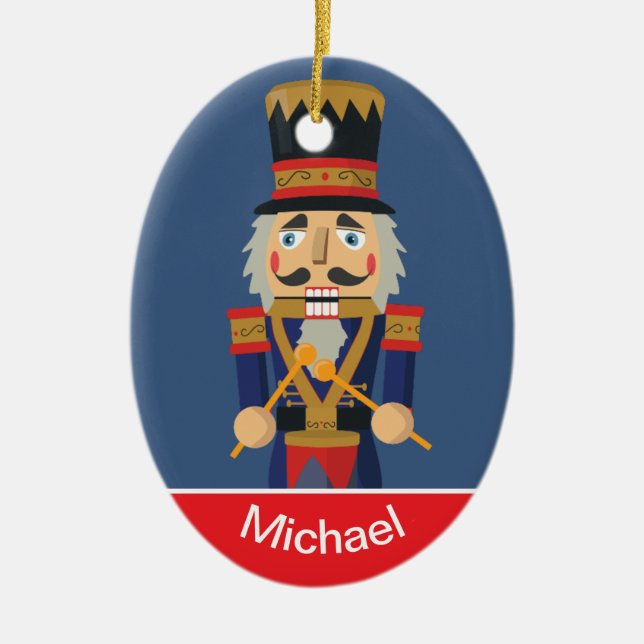 Personalised Nutcracker Toy Blue Soldier Ceramic Ornament (Front)