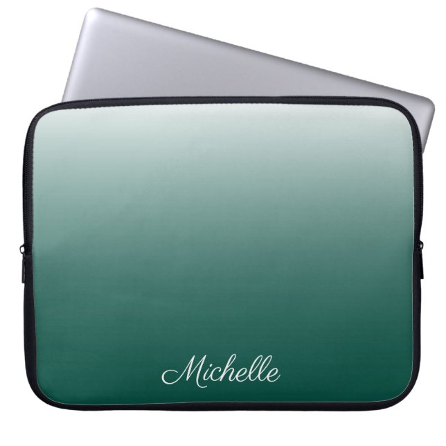 Personalised ombre gradient green laptop sleeve (Front)