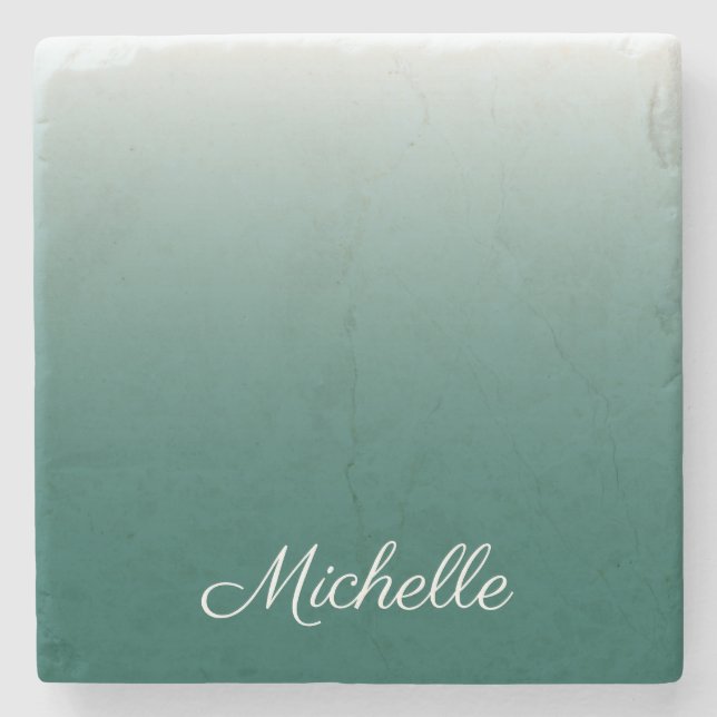 Personalised ombre gradient green stone coaster (Front)