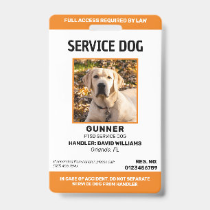 Personalised Orange White Service Dog Photo Badge