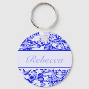 Personalised oriental Bird and leaves pattern Keychain