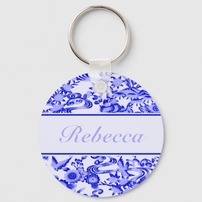 Personalised oriental Bird and leaves pattern Keychain (Front)