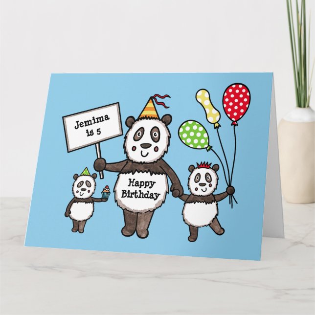 Personalised Panda Party Kid's Birthday Card (Front)